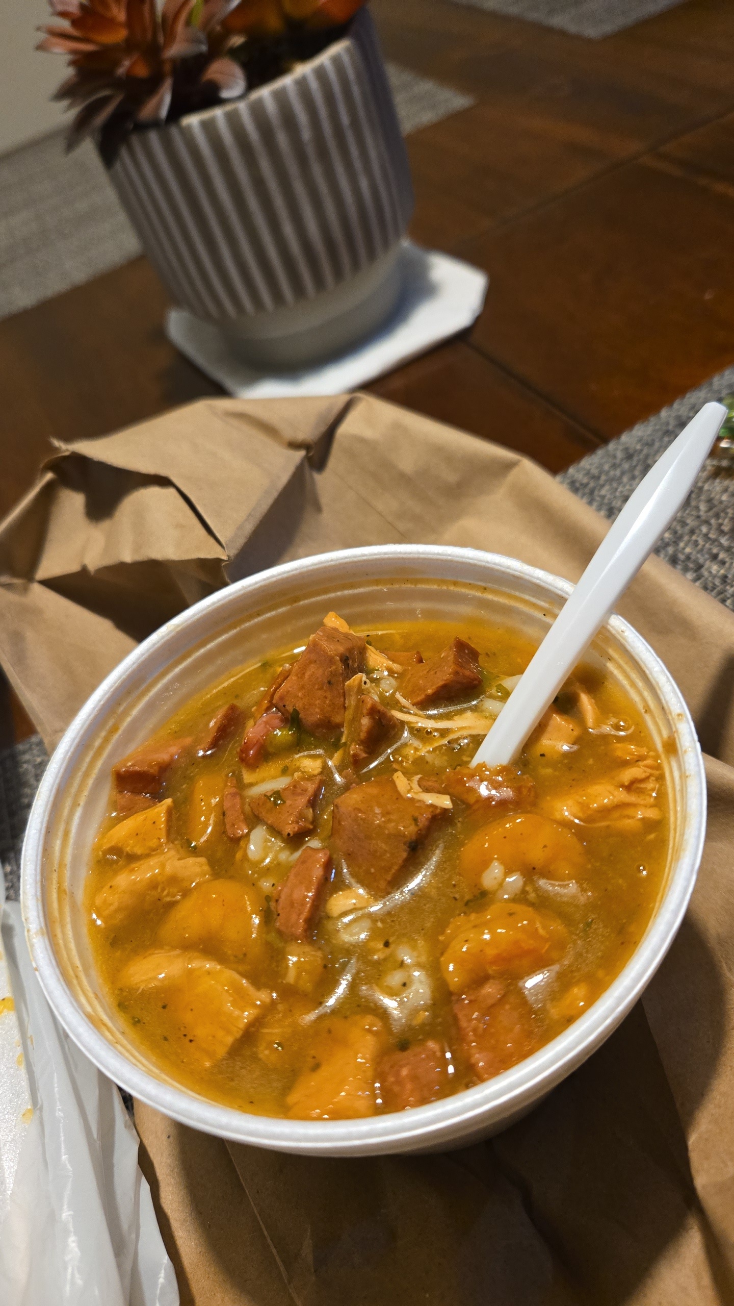 Seafood gumbo with sausage, chicken and shrimp
